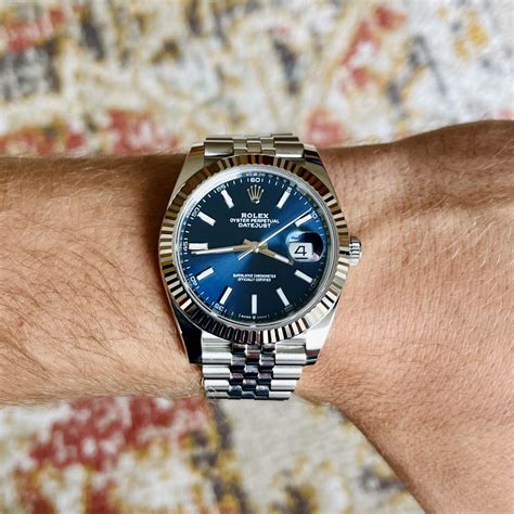 rolex datejust 41 blue dial on wrist